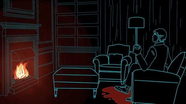 neon picture of a murder scene